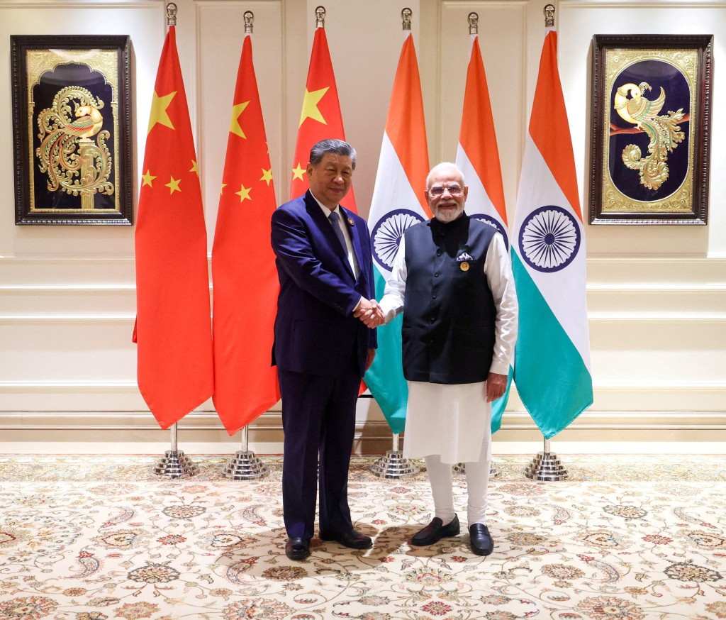 India’s Prime Minister Narendra Modi shakes hands with Chinese President Xi Jinping on the sidelines of the BRICS Summit in New Delhi, India, September 12, 2026. (Reuters)