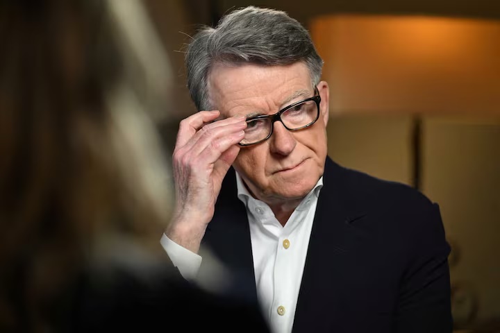 Peter Mandelson, former British ambassador to the U.S., attends an interview pre-recorded for the BBC's 'Sunday with Laura Kuenssberg' TV programme, in London, Britain, January 10, 2026. Jeff Overs/BBC/Handout via REUTERS