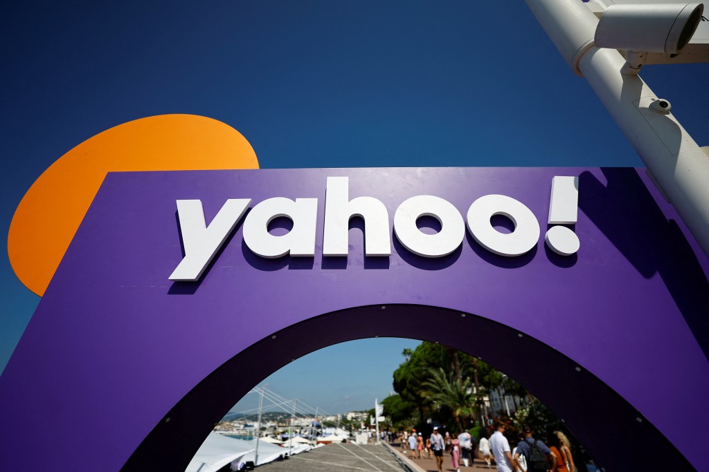 A Yahoo logo is seen during the Cannes Lions International Festival of Creativity in Cannes, France, June 19, 2023. REUTERS/Eric Gaillard