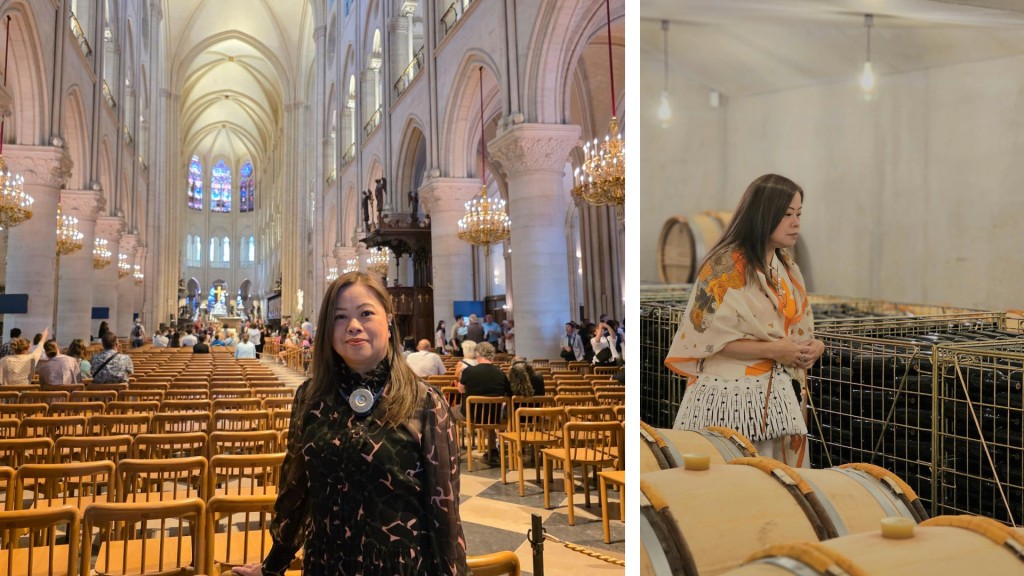 Rosanna Law visited Notre-Dame Cathedral (left) and Bordeaux vineyard.