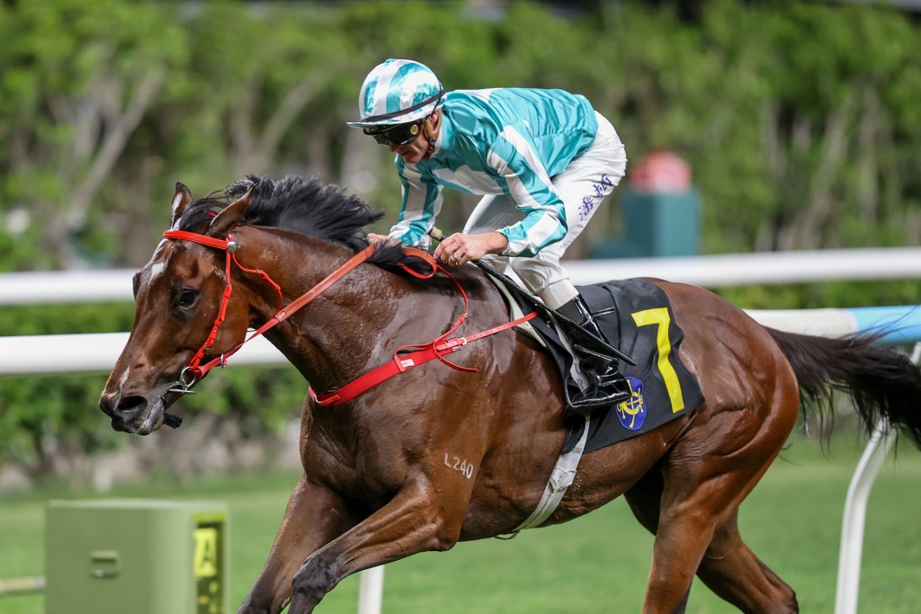 Romantic Gladiator wins the French May Trophy. HKJC