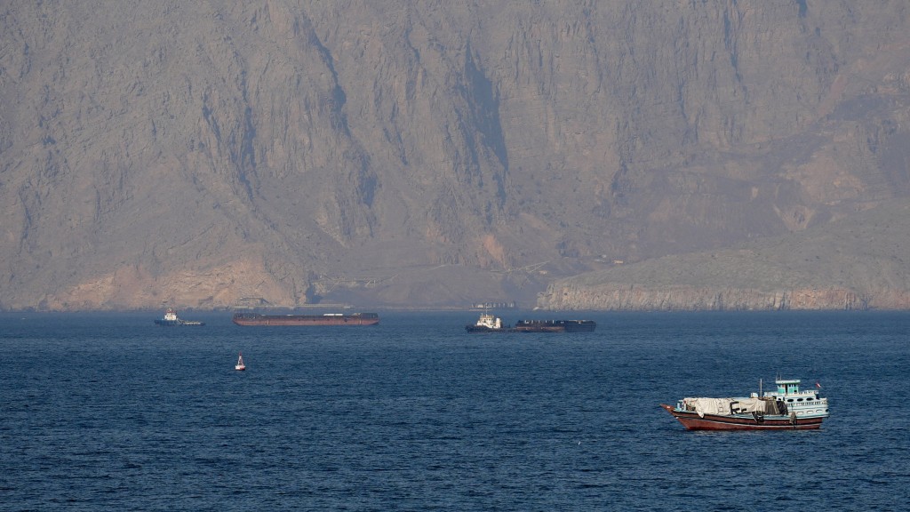Ships and tankers in the Strait of Hormuz off the coast of Musandam, Oman, April 18, 2026. (Reuters)