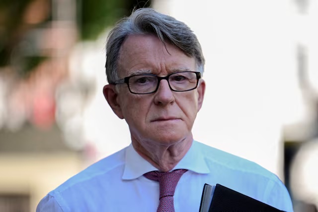 Peter Mandelson, who was at the time British Ambassador to the United States, walks on the day British Prime Minister Keir Starmer held an emergency Cobra meeting, in London, Britain, June 18, 2025. REUTERS/Jaimi Joy/File Photo 