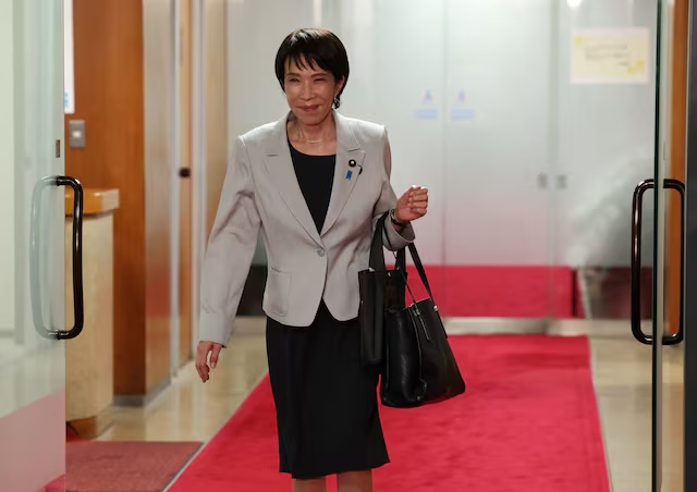 Leader of Japan's ruling Liberal Democratic Party (LDP) Sanae Takaichi leaves after a meeting with party members at its headquarters in Tokyo, Japan, October 16, 2025. REUTERS/Kim Kyung-Hoon