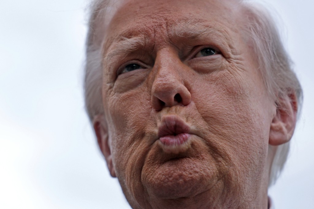 U.S. President Donald Trump speaks to members of the media prior to a Marine One departure from the South Lawn of the White House on May 8, 2026 in Washington, DC. President Trump is flying to Sterling, Virginia to attend a LIV Golf dinner. Alex Wong/Getty Images/AFP