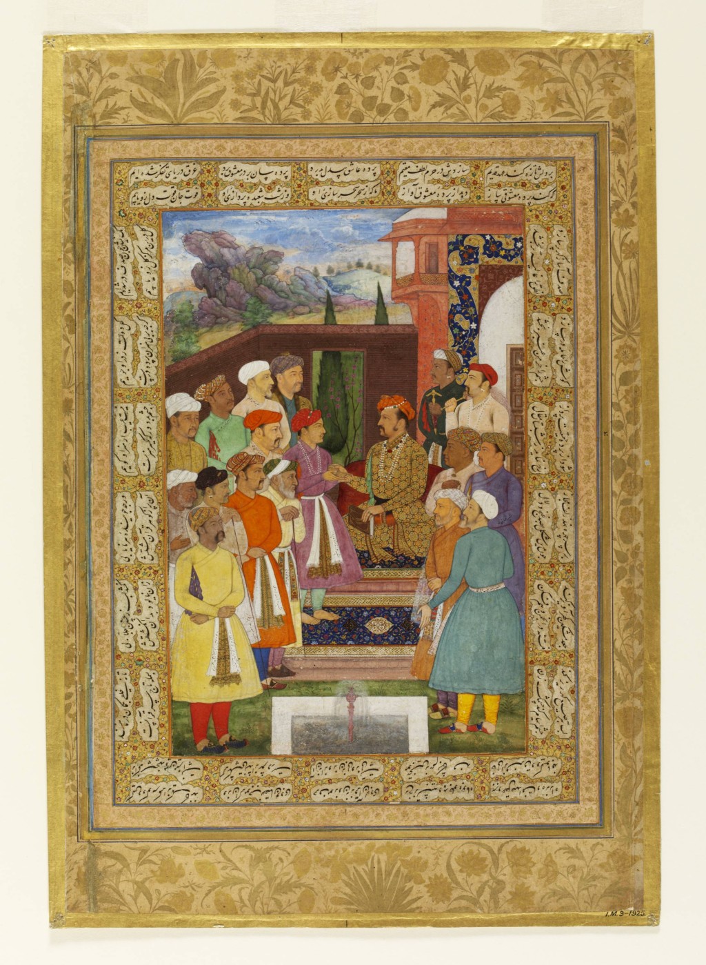 Emperor Jahangir in a garden Court workshops, Mughal dynasty About 1610–1615 Opaque watercolour and gold on paper The Victoria and Albert Museum, IM.9–1925