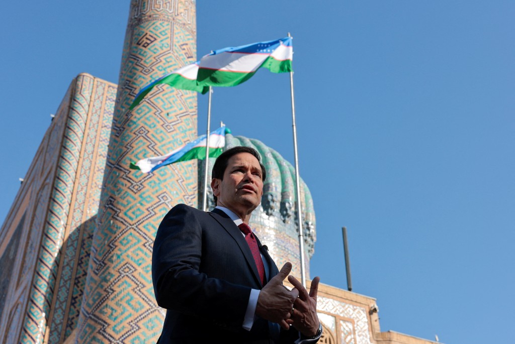 US Secretary of State Marco Rubio speaks to the press at Registan Square, in Samarkand, Uzbekistan, October 19, 2026. (Reuters)