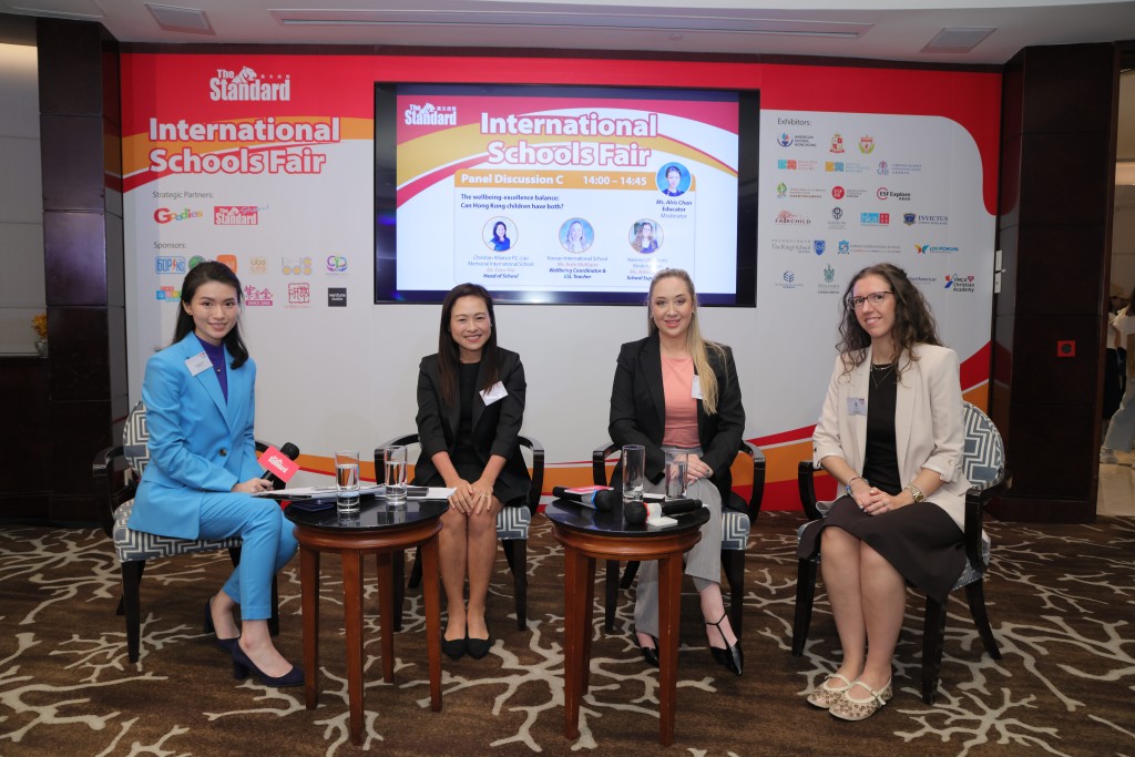 Head of school for Christian Alliance P.C.Lau Memorial International School Cora Hui (2nd left); wellbeing coordinator at Korean International School Kate Mulligan (2nd right); head of Harrow Hong Kong Little Lions School Nikki Street (1st right) Head of school for Christian Alliance P.C.Lau Memorial International School Cora Hui (2nd left); wellbeing coordinator at Korean International School Kate Mulligan (2nd right); head of Harrow Hong Kong Little Lions School Nikki Street (1st right)