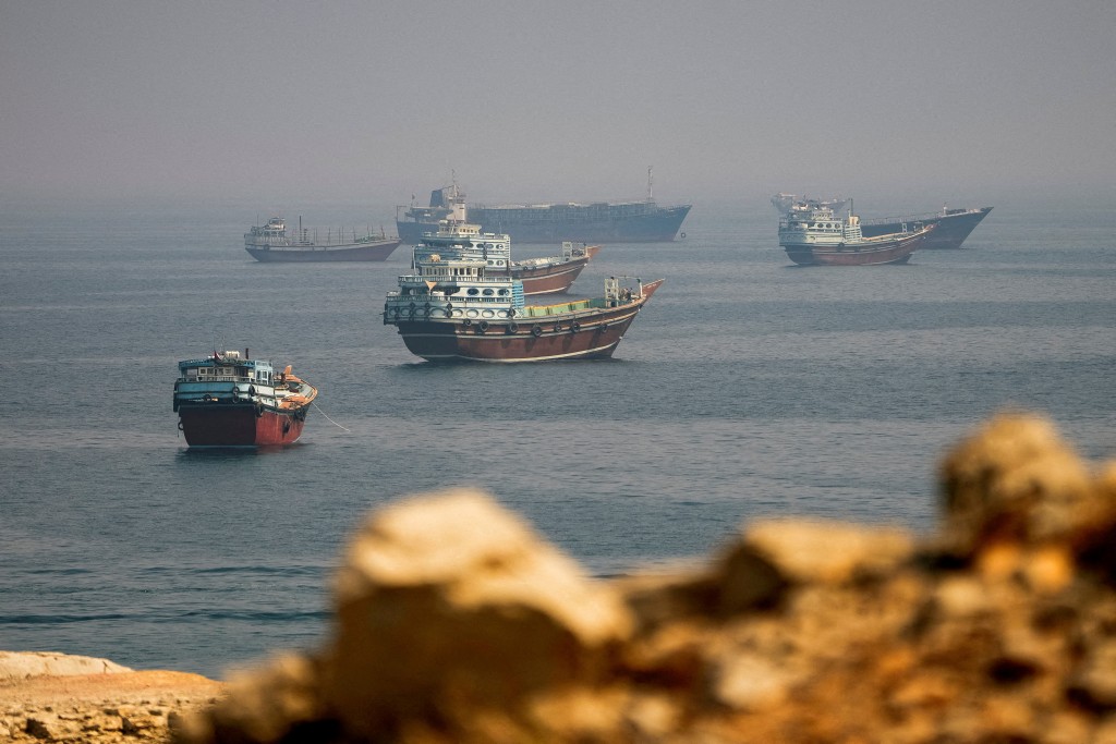 Vessels near the Strait of Hormuz, as seen from Musandam, Oman, August 31, 2026. (Reuters)