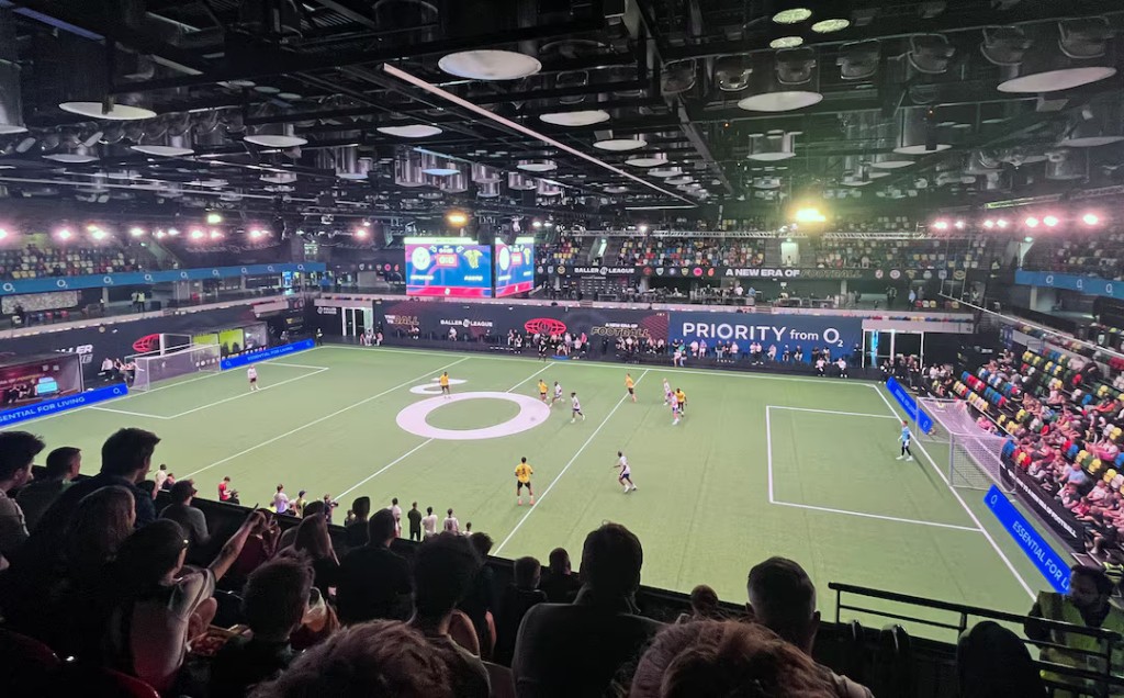 A general view of players in action during a Baller League match at the Copper Box Arena in London, Britain, May 12, 2025. REUTERS/Streisand Neto/File Photo