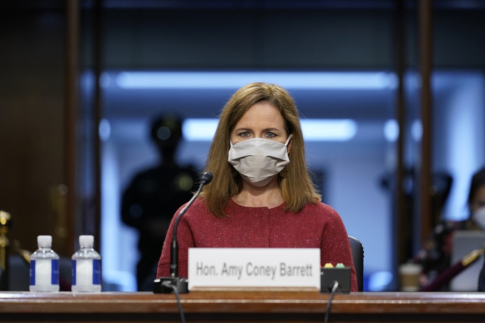 Supreme Court nominee Amy Coney Barrett listens during a confirmation hearing before the Senate Judiciary Committee, Tuesday, on Capitol Hill in Washington. Supreme Court nominee Amy Coney Barrett listens during a confirmation hearing before the Senate Judiciary Committee, Tuesday, on Capitol Hill in Washington.