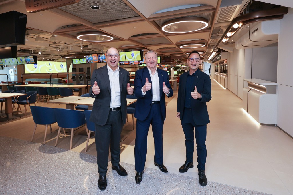 The Hong Kong Jockey Club’s chief executive officer Winfried Engelbrecht-Bresges (centre), executive director, customer strategy, insights and innovation Dennis Hau (left), and executive director, corporate affairs Raymond Tam (right)  are confident the reopened Champion Circle will be well received by customers.