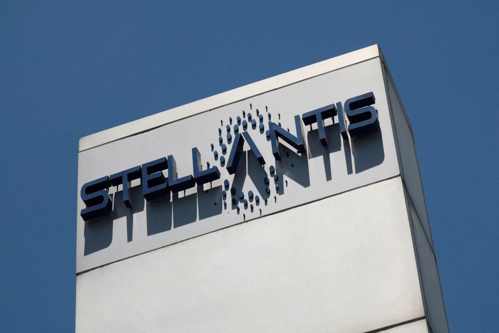 Stellantis logo is pictured at one of its assembly plants following a company's announcement saying it will pause production there, in Toluca, state of Mexico, Mexico April 4, 2025. REUTERS/Henry Romero/File Photo