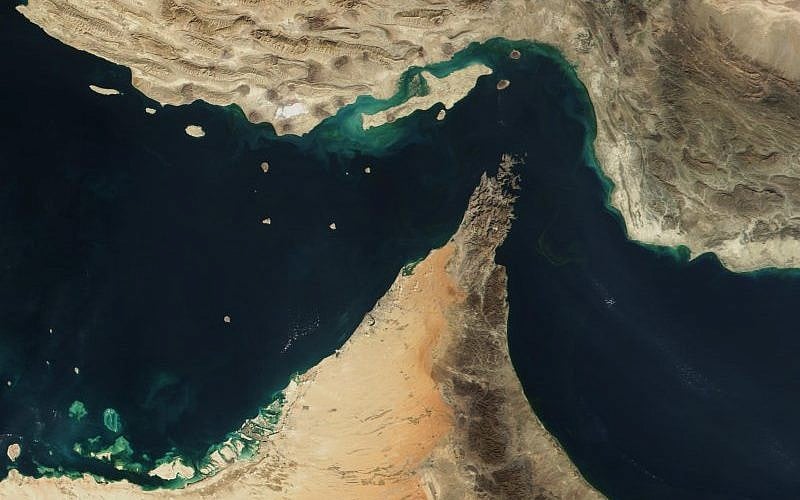 Satellite view of the Strait of Hormuz with Iran on top and Gulf states including the United Arab Emirates below. (File Photo)