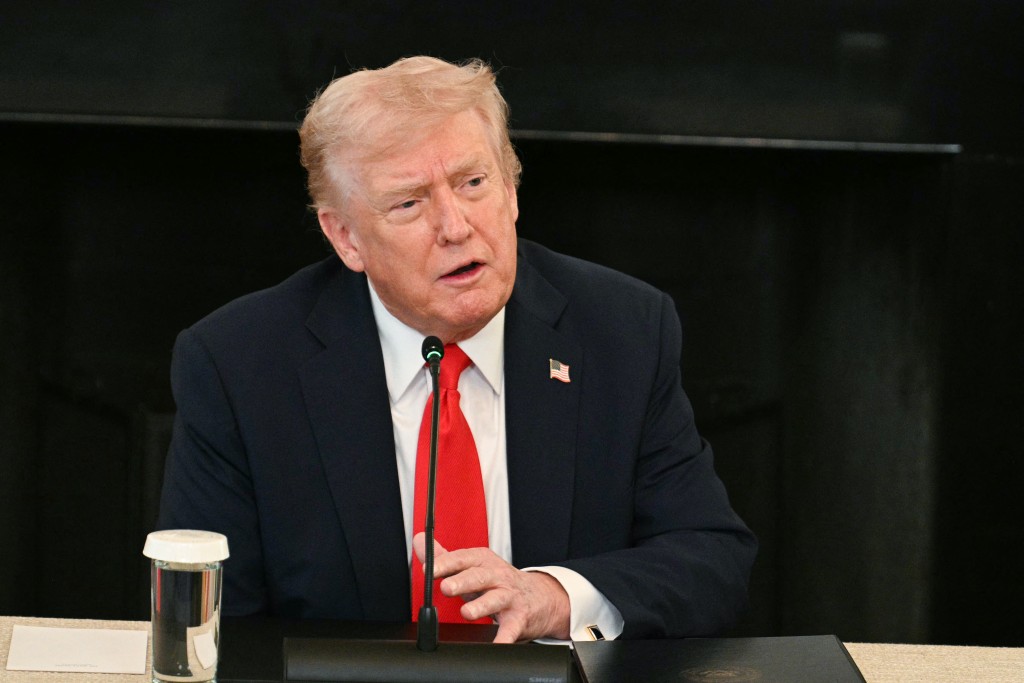 US President Donald Trump speaks during a roundtable about Antifa in the State Dining Room of the White House in Washington, DC, on October 8, 2025. (Photo by Jim WATSON / AFP)