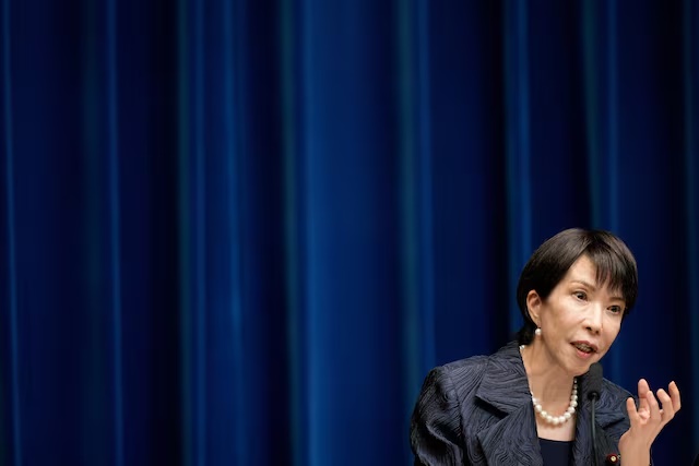 Japan's new Prime Minister Sanae Takaichi speaks during a press conference at the prime minister's office in Tokyo, Japan, Tuesday, Oct. 21, 2025. Eugene Hoshiko/Pool via REUTERS 