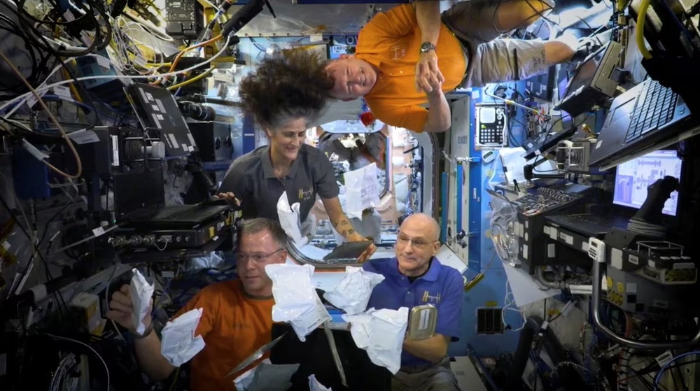 NASA astronauts Sunita Williams, Nick Hague, Barry Wilmore, and Donald Pettit unbox Thanksgiving meals, from the International Space Station (ISS), in this screen grab taken from a handout video, released on November 26, 2024. NASA/Handout via REUTERS/File Photo NASA astronauts Sunita Williams, Nick Hague, Barry Wilmore, and Donald Pettit unbox Thanksgiving meals, from the International Space Station (ISS), in this screen grab taken from a handout video, released on November 26, 2024. NASA/Handout via REUTERS/File Photo