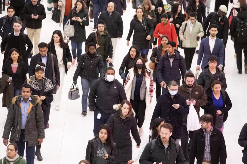 Few take precautions at the World Trade Center transportation hub, Wednesday, March 4, in New York. Few take precautions at the World Trade Center transportation hub, Wednesday, March 4, in New York.
