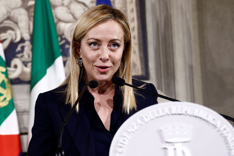 Italy's newly appointed Prime Minister Giorgia Meloni speaks to the media following a meeting with Italian President Sergio Mattarella at the Quirinale Palace in Rome, Italy. (Reuters) Italy's newly appointed Prime Minister Giorgia Meloni speaks to the media following a meeting with Italian President Sergio Mattarella at the Quirinale Palace in Rome, Italy. (Reuters)
