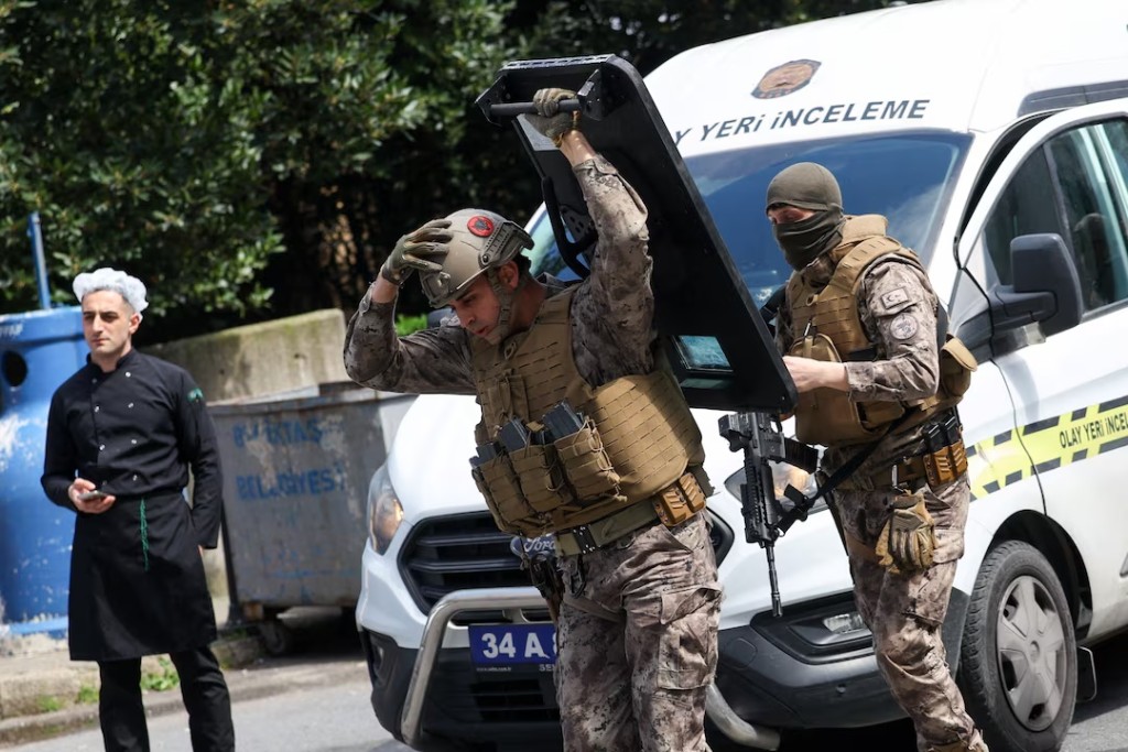 Turkish Police's special forces work at the scene, after gunfire was heard near the building housing the Israeli consulate, according to a witness, in Istanbul, Turkey, April 7, 2026. REUTERS/Murad Sezer