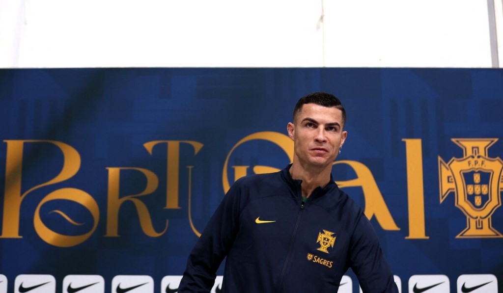 Soccer Football - FIFA World Cup Qatar 2022 - Portugal Press Conference - Al Shahaniya SC Training Facilities, Al-Shahaniya, Qatar - November 21, 2022 Portugal's Cristiano Ronaldo during the press conference REUTERS/Pedro Nunes