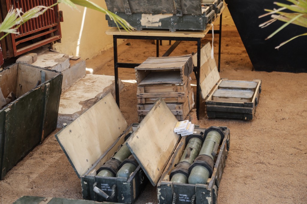 A photograph shows weapons reportedly seized by the Sudanese army, which it says were supplied to the Rapid Support Forces (RSF) by foreign countries, during a media display in Khartoum on July 16, 2026. The war between Sudan's regular army and the paramilitary Rapid Support Forces (RSF), that erupted in April 2023, has killed 200,000 people by some estimates and displaced upwards of 11 million. Several areas of Sudan have been plunged into hunger and famine.