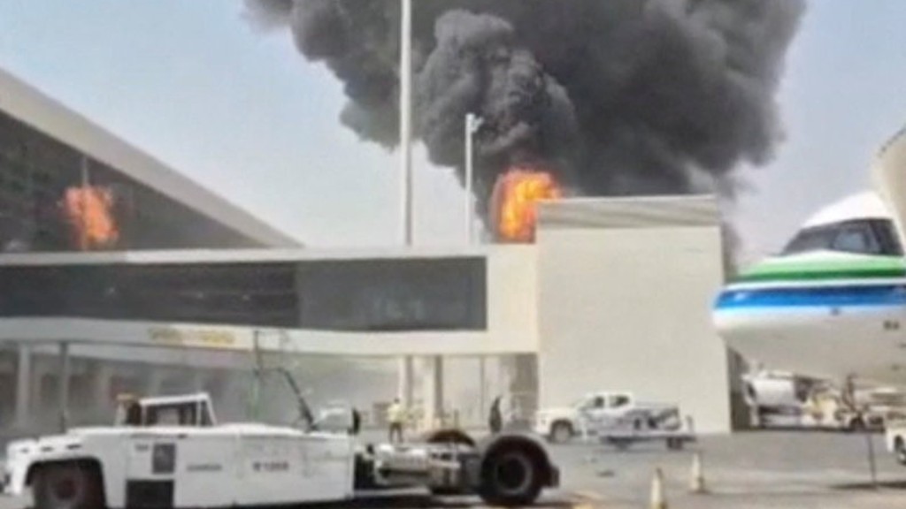 Smoke and flames rise from King Khalid Airport, after Yemen’s Iran-backed Houthis said they attacked the airport, in Riyadh, Saudi Arabia, October 8, 2026 (Reuters)