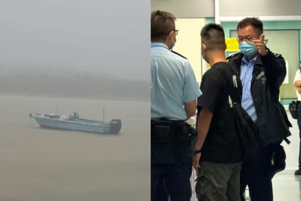 Police officers investigate at Tseung Kwan O Hospital.