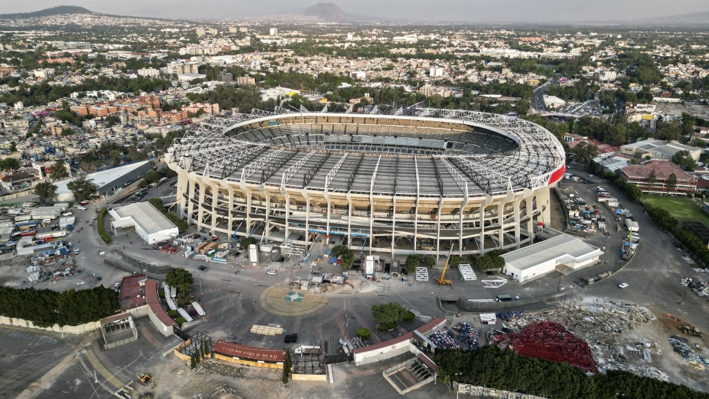 Photo by YURI CORTEZ / AFP  This aerial view shows the Banorte stadium (formerly known as Azteca), which is undergoing renovations to host the opening ceremony of the upcoming FIFA World Cup, in Mexico City on February 26, 2026.