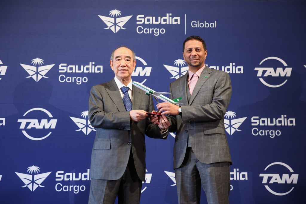 Tam Wing-kun, founder and chairman of TAM Group, left, and Loay Mashabi, chief executive of Saudia Cargo. Picture from Saudi Cargo