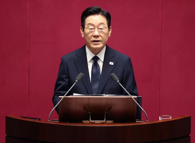 South Korean President Lee Jae Myung speaks at the National Assembly on November 04, 2025 in Seoul, South Korea. Chung Sung-Jun/Pool via REUTERS