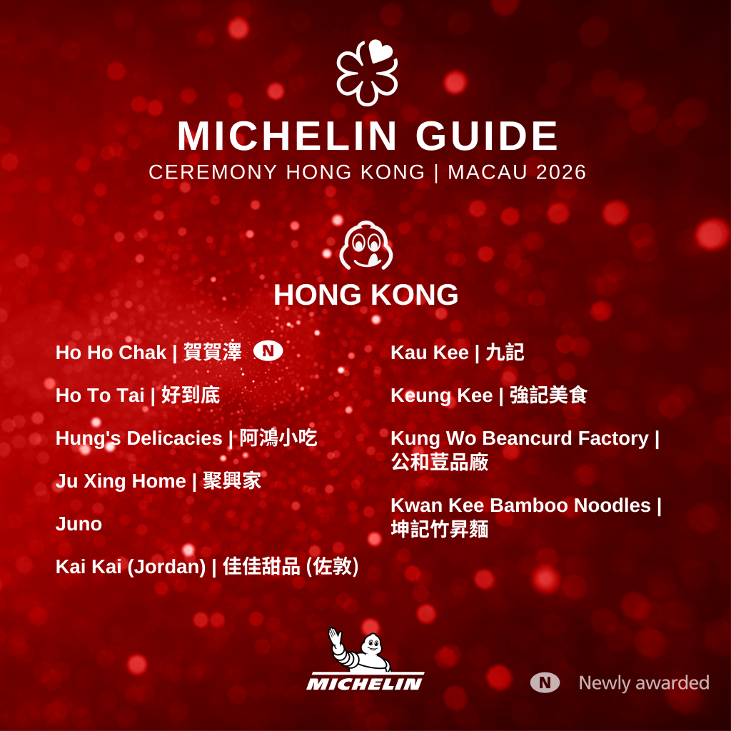 The 18th edition of the Michelin Guide Hong Kong & Macau Bib Gourmand list was unveiled today, with 70 eateries in Hong Kong and 13 in Macau earning the value-for-money dining recognition.