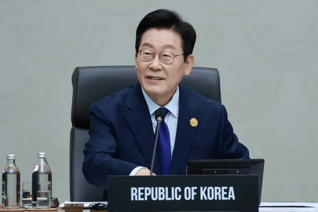 South Korea's President Lee Jae Myung speaks during the Asia-Pacific Economic Cooperation (APEC) summit in Gyeongju, South Korea, October 31, 2025. Yonhap via REUTERS