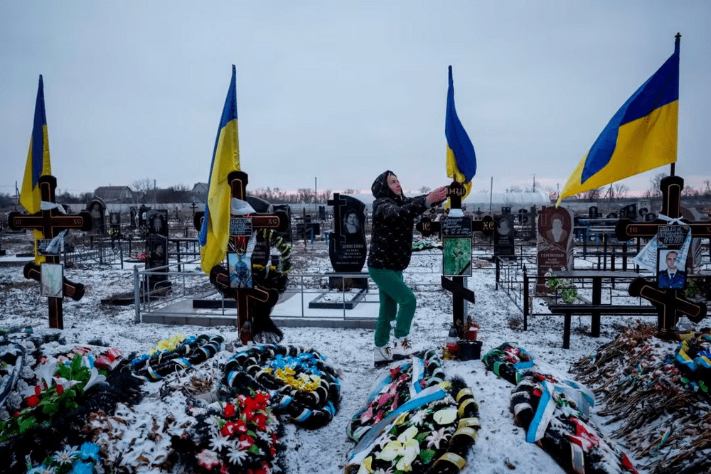 Alona Onyshchuk, 39, visits her husband’s grave at the Alley of Heroes at a local cemetery, amid Russia's attack on Ukraine, in the village of Lozuvatka, Dnipropetrovsk region, Ukraine, January 22, 2024. REUTERS/Alina Smutko/File Photo Alona Onyshchuk, 39, visits her husband’s grave at the Alley of Heroes at a local cemetery, amid Russia's attack on Ukraine, in the village of Lozuvatka, Dnipropetrovsk region, Ukraine, January 22, 2024. REUTERS/Alina Smutko/File Photo