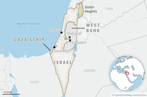 This is a locator map of Israel and the Palestinian Territories. (AP Photo)[ASSOCIATED PRESS]