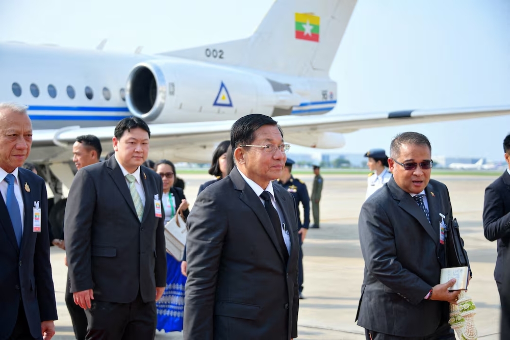 Myanmar's junta leader Min Aung Hlaing arrives, ahead of the 6th BIMSTEC Summit, in Bangkok, Thailand, April 3, 2025. (Reuters) Myanmar's junta leader Min Aung Hlaing arrives, ahead of the 6th BIMSTEC Summit, in Bangkok, Thailand, April 3, 2025. (Reuters)