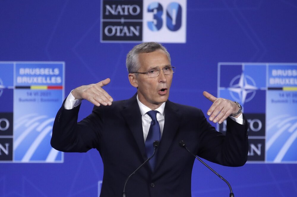 NATO Secretary-General Jens Stoltenberg speaks during a media conference at the NATO summit in Brussels, Monday, June 14, 2021. NATO Secretary-General Jens Stoltenberg speaks during a media conference at the NATO summit in Brussels, Monday, June 14, 2021.