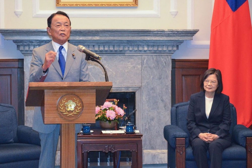 Former Japanese prime minister Taro Aso during a meeting with Taiwan's President Tsai Ing-wen on Aug. 8.Source: JIJI Press/AFP/Getty Images Former Japanese prime minister Taro Aso during a meeting with Taiwan's President Tsai Ing-wen on Aug. 8.Source: JIJI Press/AFP/Getty Images