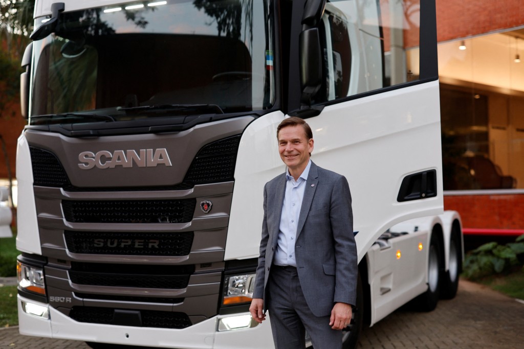 Christian Levin, president and global CEO of Scania, poses at their manufacturing plant in Sao Bernardo do Campo in the state of Sao Paulo, Brazil, May 19, 2025. REUTERS