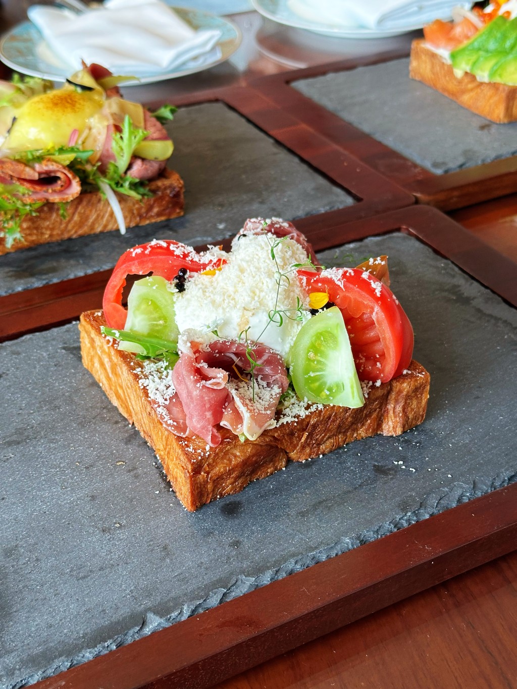 Tomato burrata and Parma ham toast. (HK$168)