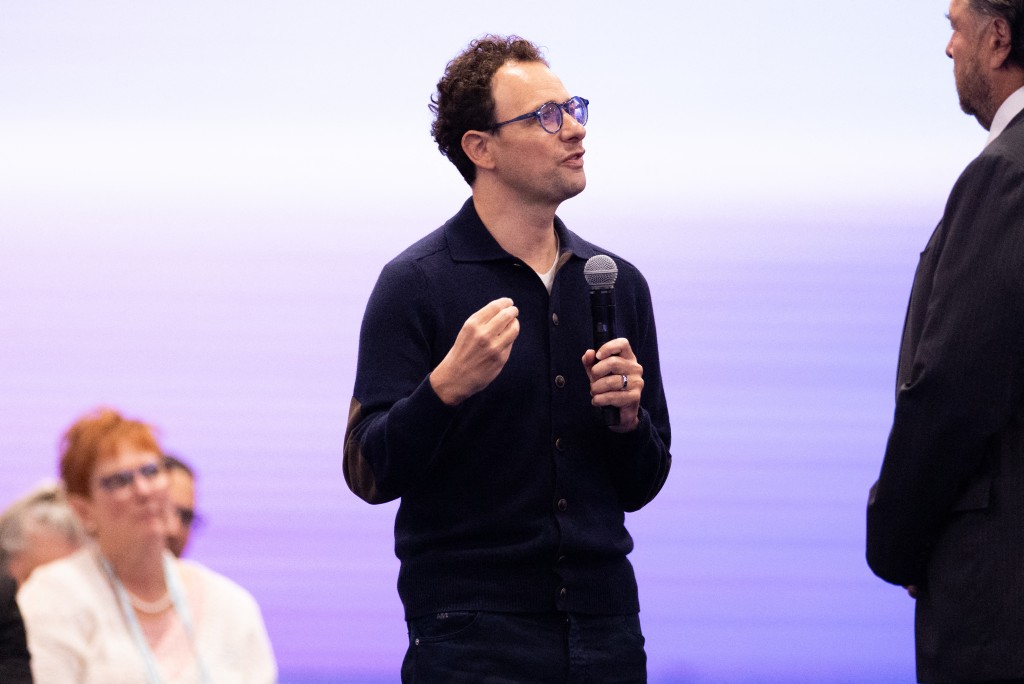 Anthropic CEO Dario Amodei speaks during the keynote address at Salesforce's Dreamforce conference at the Moscone Center on September 15, 2026 in San Francisco, California. Dreamforce is an annual event that highlights the company's technologies and encourages professional networking. Benjamin Fanjoy/Getty Images/AFP