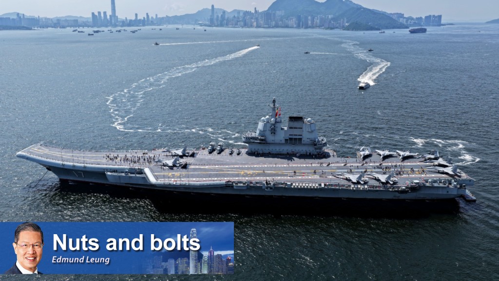 The Shandong aircraft carrier, which visited Hong Kong recently, has a deck that can allow for two runways. (XINHUA)