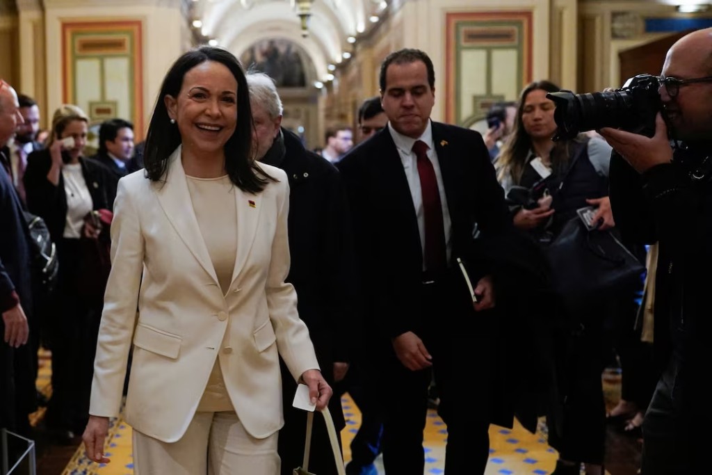 Venezuelan opposition leader Maria Corina Machado arrives at the U.S. Capitol to meet U.S. senators after her meeting with U.S. President Donald Trump at the White House, in Washington, D.C., U.S., January 15, 2026. REUTERS/Elizabeth Frantz