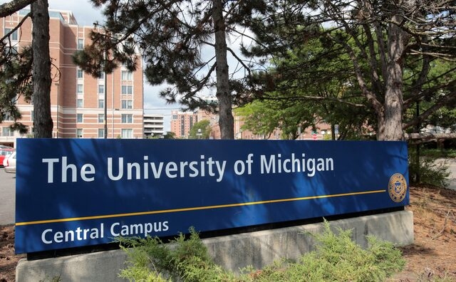 A sign for the University of Michigan campus is seen in Ann Arbor, Michigan, U.S., September 19, 2018. Picture taken September 19, 2018. (Reuters)