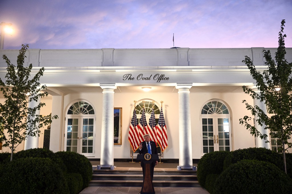 US President Donald Trump speaks while hosting a Rose Garden dinner at the White House in Washington, DC, on September 2, 2026. (Photo by Brendan SMIALOWSKI / AFP)