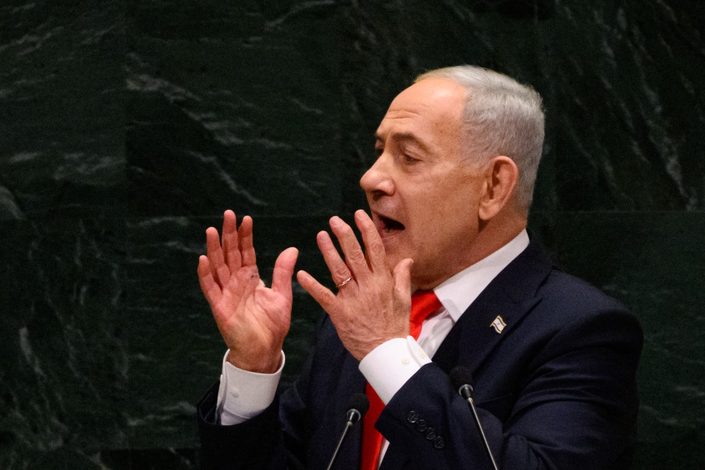 Photo by ALEXI J. ROSENFELD / GETTY IMAGES NORTH AMERICA / GETTY IMAGES VIA AFP  Prime Minister of Israel Benjamin Netanyahu addresses the 81st session of the United Nations (U.N.) General Assembly at U.N. Headquarters on September 24, 2026 in New York City.