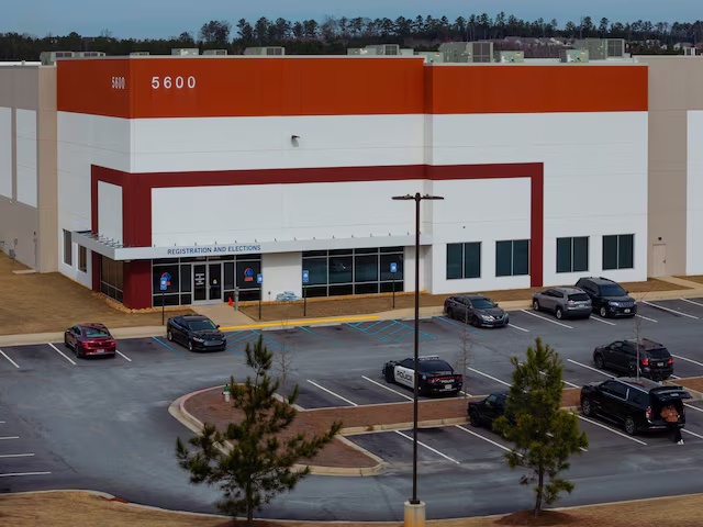 A drone picture shows the Fulton County Election Hub and Operation Center a day after the Federal Bureau of Investigation (FBI) executed a search warrant in relation to the 2020 election in Union City, Georgia, U.S. January 29, 2026. REUTERS/Elijah Nouvelage