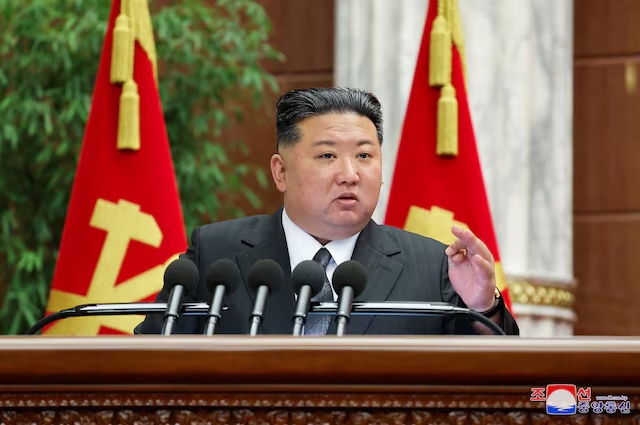 North Korean leader Kim Jong Un speaks during a meeting of the country's ruling party, in Pyongyang, North Korea, in this photo released on December 29, 2024 by North Korea's official Korean Central News Agency. KCNA via REUTERS/File Photo 