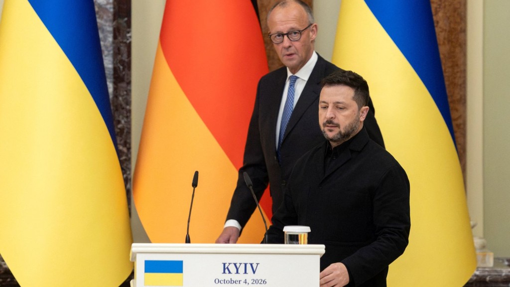 Ukraine's President Volodymyr Zelenskiy and German Chancellor Friedrich Merz meet in Kyiv. Reuters