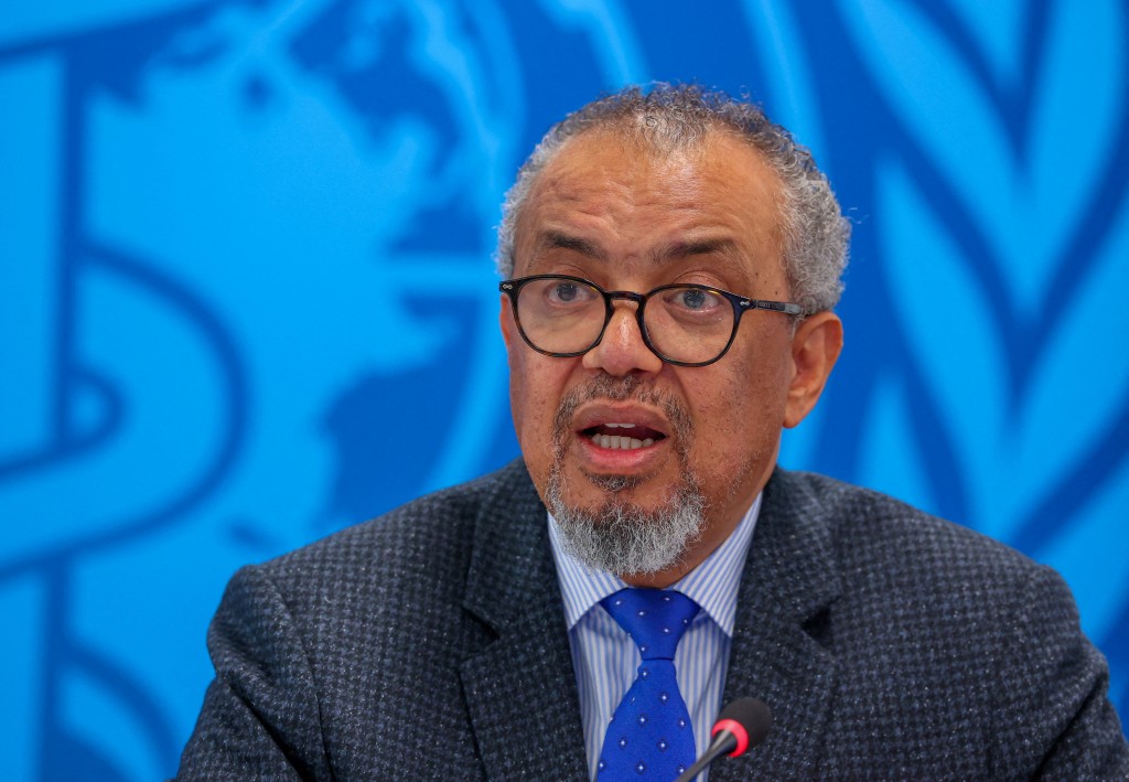 Director-General of the World Health Organisation (WHO) Dr. Tedros Adhanom Ghebreyesus attends an ACANU briefing in Geneva, Switzerland, April 29, 2026. (Reuters)
